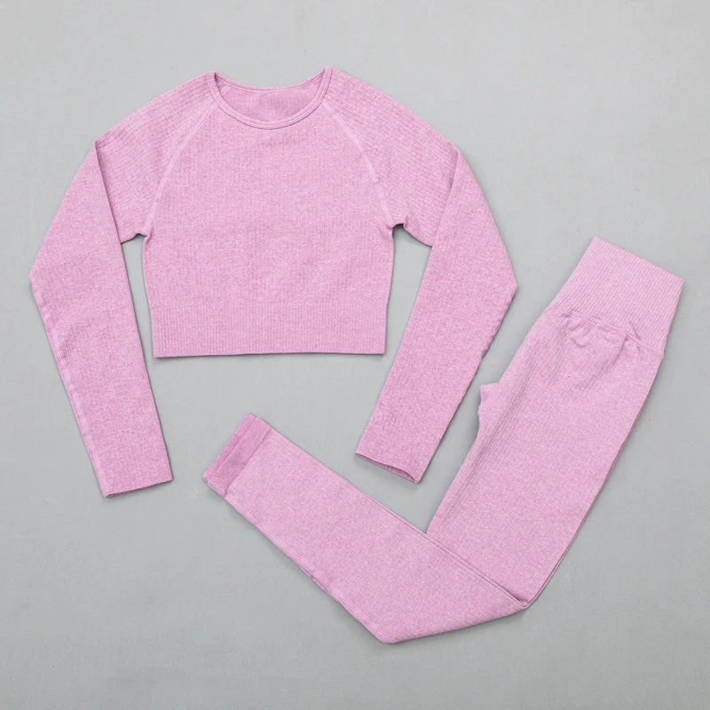 

Fitness Yoga Set Women's Sportswear Workout Clothes Athletic Wear Sports Gym Legging Seamless Bra Crop Top Long Sleeve Yoga Suit