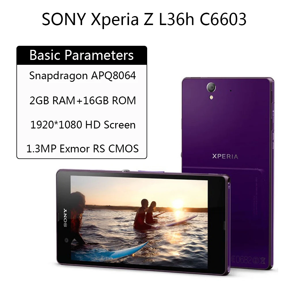 

Sony Xperia Z (Сони Иксперия З) L36h C6603, 2 Гб RAM, 16 ГБ ROM, мобильный телефон с Quad-core 5,0 дюймов водонепроницаемый мобильный телефон 13.1MP камера телефона ...