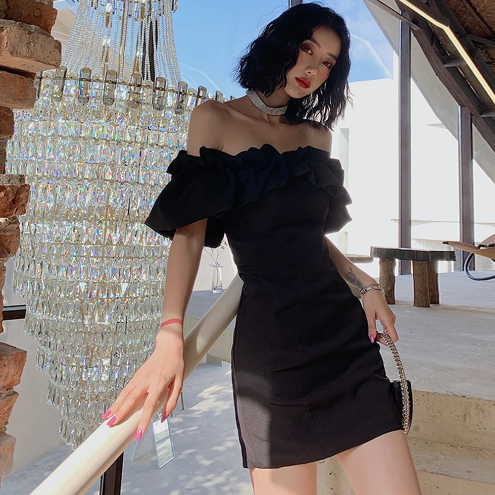 

Black White Women Short Dress Pretty Mini Prom Gowns New Fashion Boat Neck Evening Party Dresses