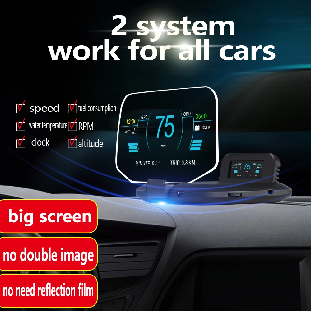 Новейший универсальный C1 OBDII 2 + gps двойной режим Авто HUD Head Up дисплей спидометры