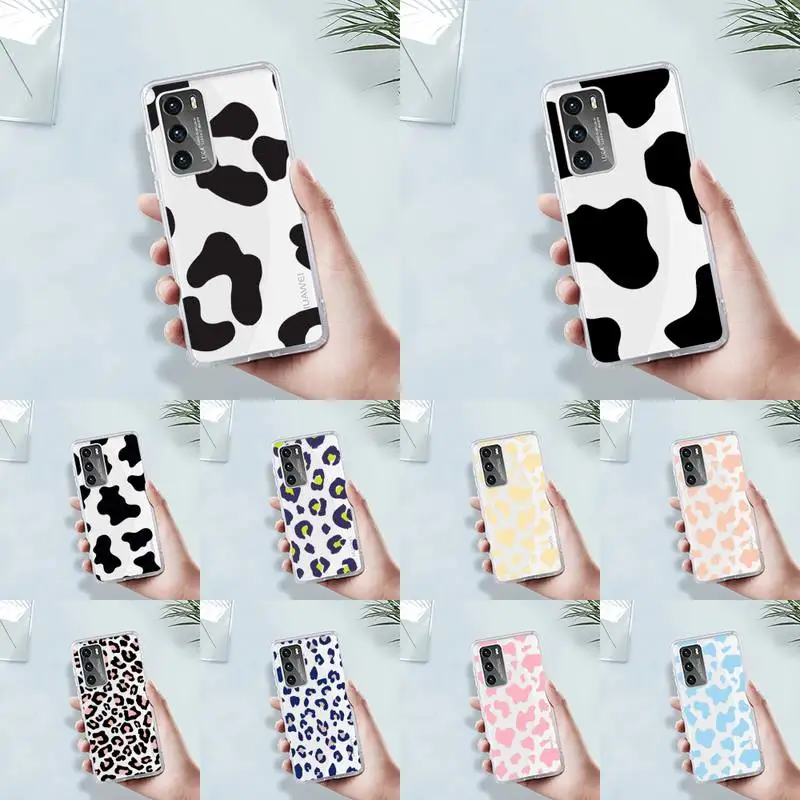 

cow skin print Phone Case Transparent For Huawei MATE P 40 30 20 10 pro plus lite X 5G Soft TPU Clear Mobile bags