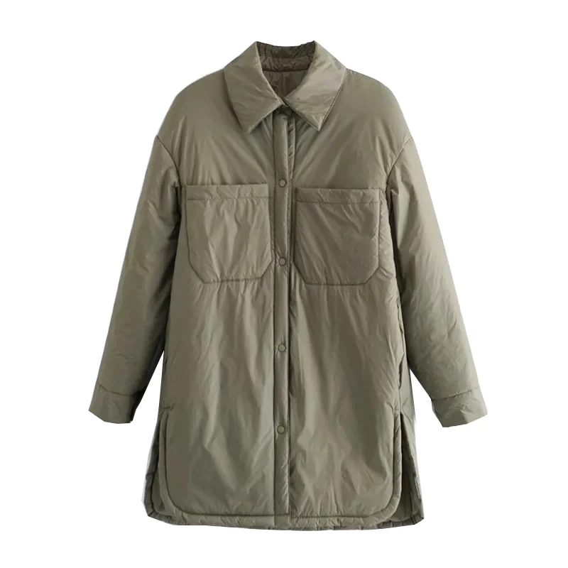 

Loose Thin Jacket Coat Vintage Long Sleeve Side Vents Female Outerwear Chic Overshirt Women Fashion With Pockets Padded
