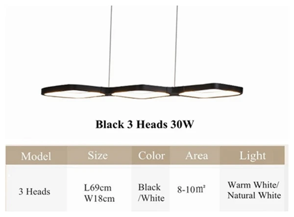 Black 3 Heads 30W LukLoy Creative Led Office Chandeliers Dimmable Modern Simple Lamp Lighting For Dinning Room LED Chandelier Lighting Fixtures - Цвет абажура: Black 3 Heads 30W