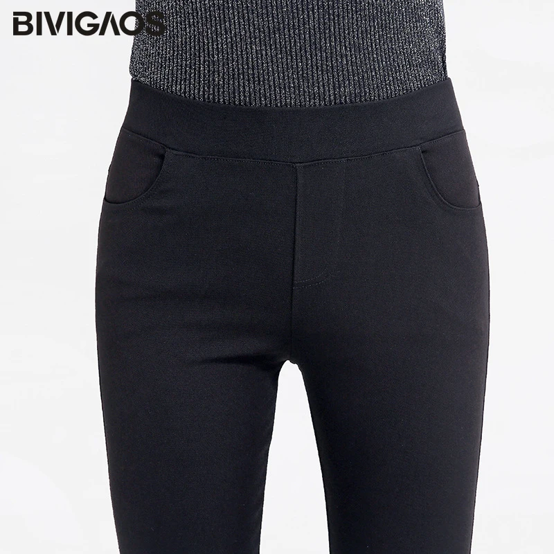 

BIVIGAOS Autumn Winter Fashion Bottom Split Black Leggings Pencil Pants Women Clothes Plus Size Stretch Skinny Slim Woven Pants