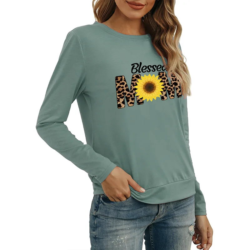 

Autumn and Winter Europe and America WOMEN'S Top EBay Wish Hot Selling Blessed Printed Long-sleeved T-shirt Female