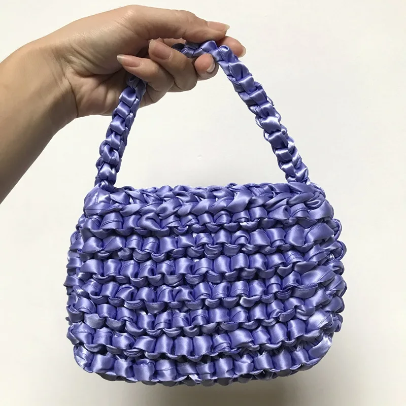 lavender Мини флуоресцентная сумка для отдыха на море, атласная шелковая веревка, Сумка с узлом, женская модная тканая сумка, новинка, корейские маленькие Ретро кошельки - Цвет: lavender