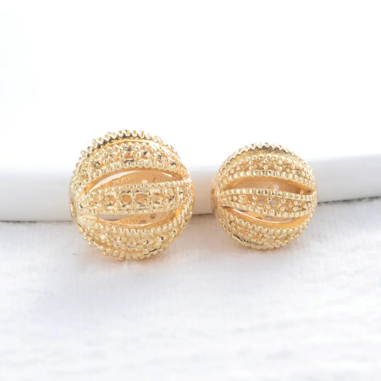 6 шт 10 мм 12 14 к позолоченные латунные металлические полые круглые бусины для