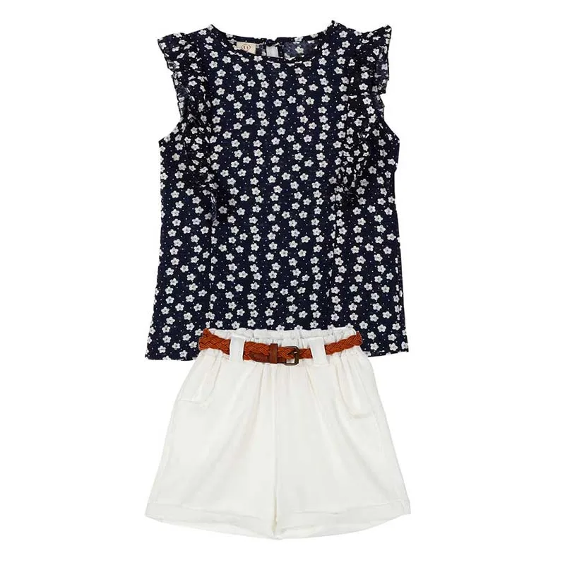 Летние комплекты одежды для маленьких девочек шифоновая футболка без рукавов в