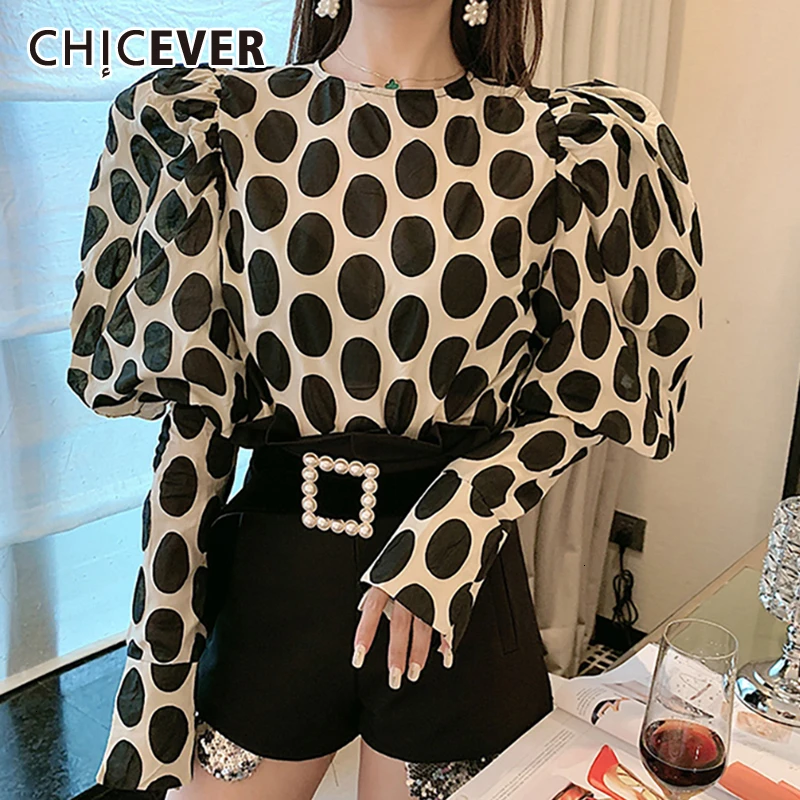 CHICEVER винтажная женская рубашка в горошек с круглым вырезом пышным длинным