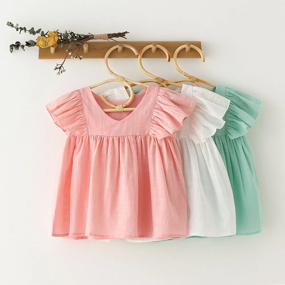 Милое летнее платье из хлопка и льна для девочек От 0 до 3 лет Повседневное с