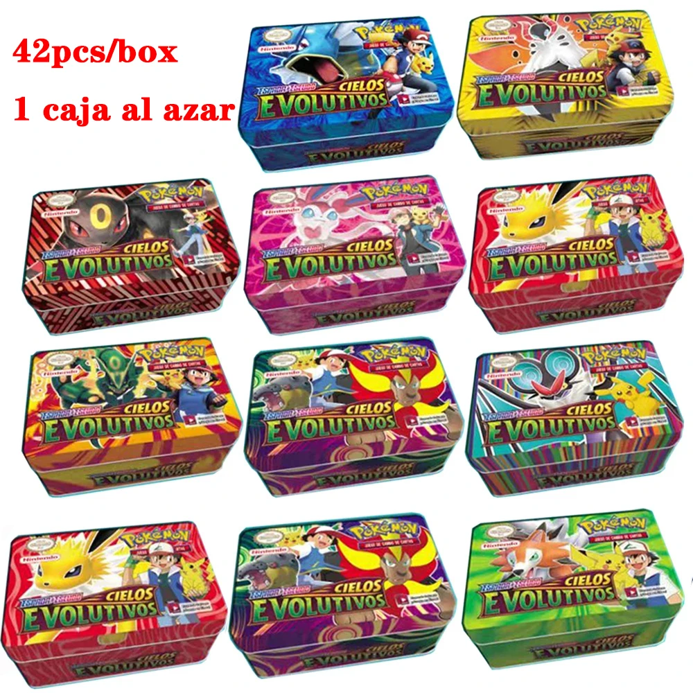 

Anime 42Pcs Pokemon Cards Iron Metal Box Evolving Skies Battle Styles Game Snorlax Gengar Eevee Cartoon Kids Christmas Toy Gifts
