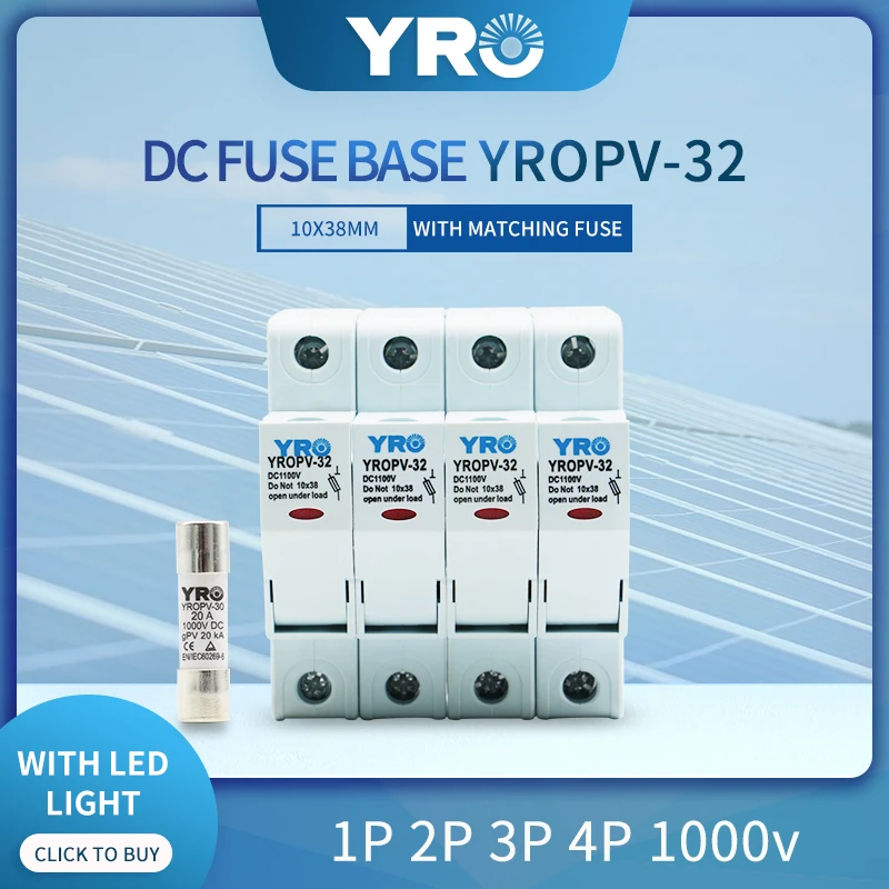 

DC 4P 1000V PV Solar Fuse Fusible 10x38MM gPV with LED Fuse Holder for Solar PV System Protection YROPV-32
