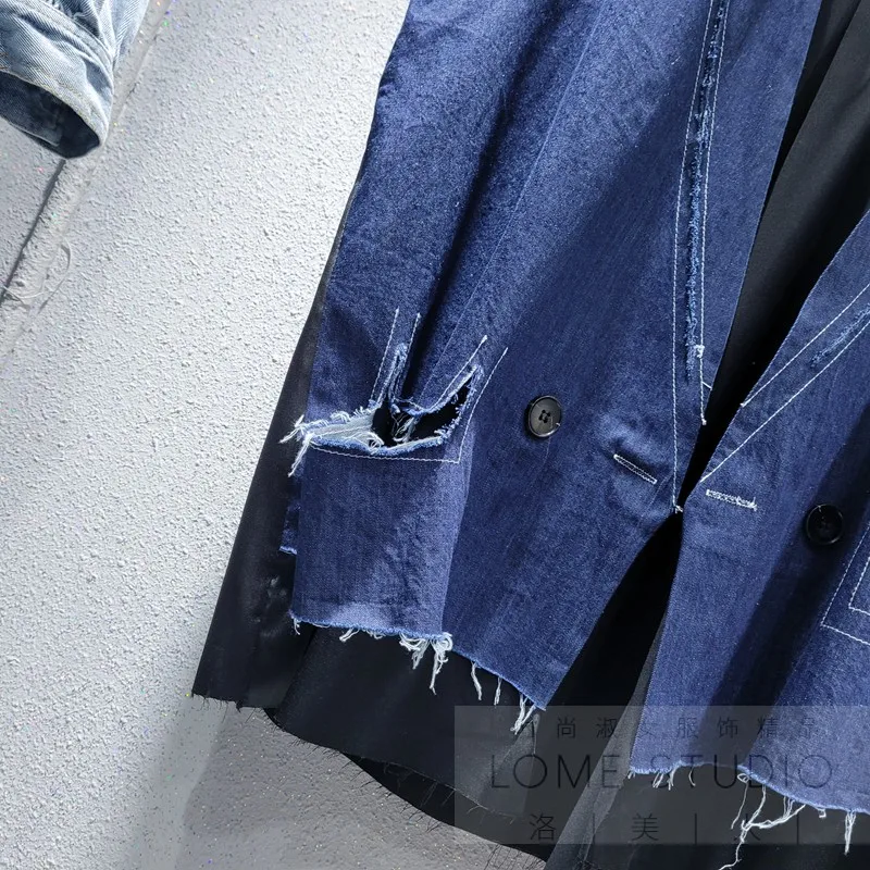 

2021 Summer New Fashion Color Contrast Chiffon Waistcoat Patchwork Lapel Denim Buttons Short Vest Women Sleeveless Coat