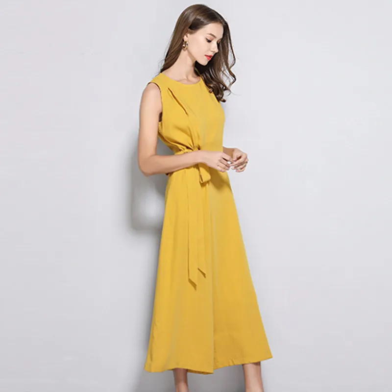 

Rompers 2020 Summer New Women Casual Loose Linen Cotton Jumpsuit Sleeveless Yellow Work Playsuit Trousers Overalls for Woman