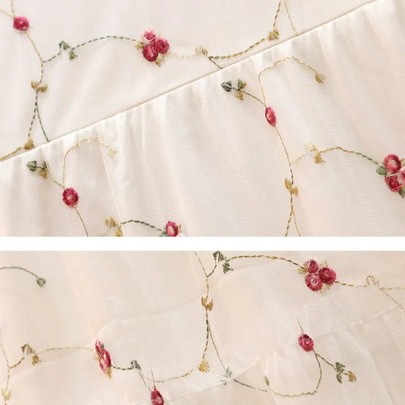 

A-line Skirt Chiffon Embroidery Women's 2020 Summer New Round Neck Flare Sleeve Korean Foreign Style Temperament Fashion Dress