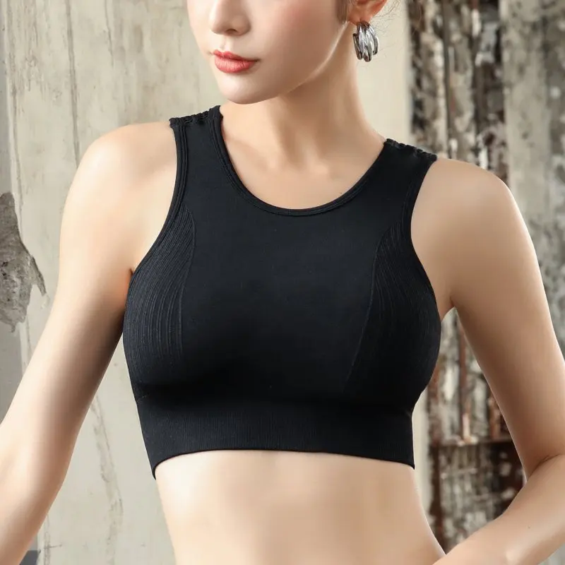 

Rimless Sports Bra Solid Color Vest Style Breathable Hollow Beauty Back Shockproof for Yoga Running Newest