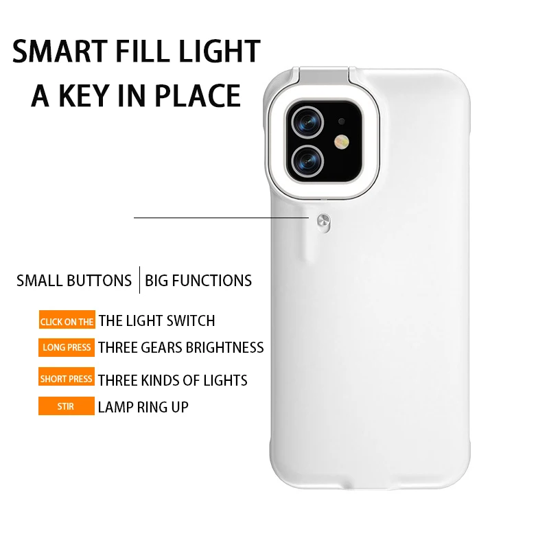 

For iPhone 11 12 Pro Max Phone Case Fill Light Selfie Beauty Ring Light Flash Case Capa Stable Shell for iPhone XR X Xs 8 Plus