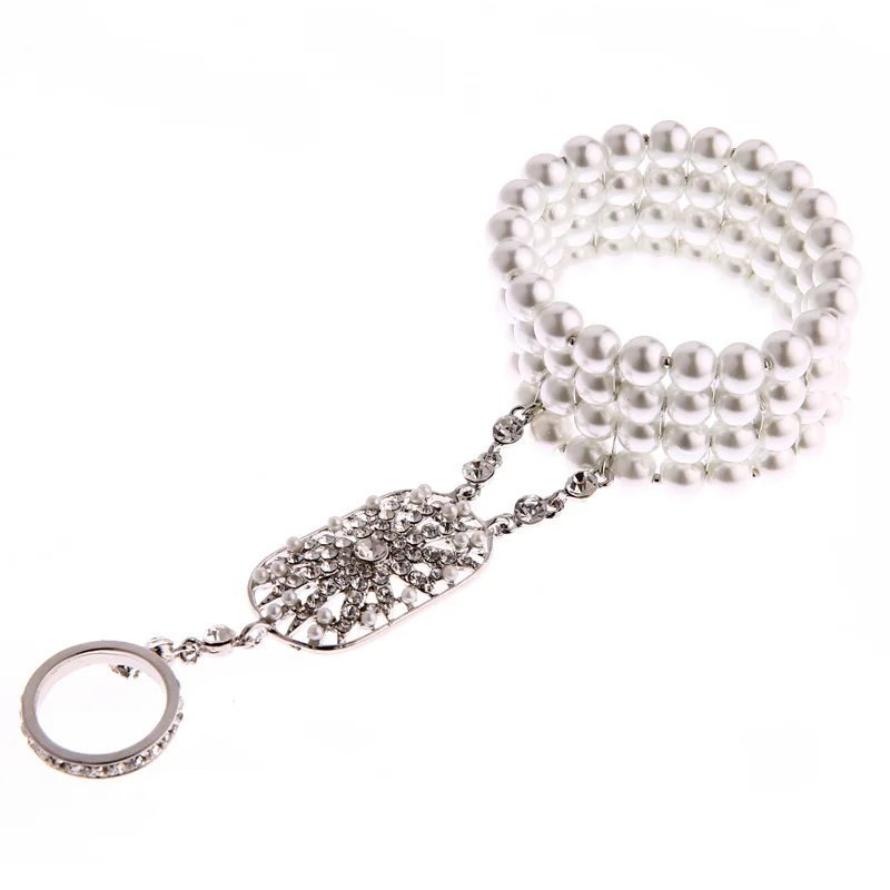 Great Gatsby Inspired Leaf Simulated 1920s Jewelry Set Costume Accessories 20s Flapper Pearl Headband Bracelet Ring |