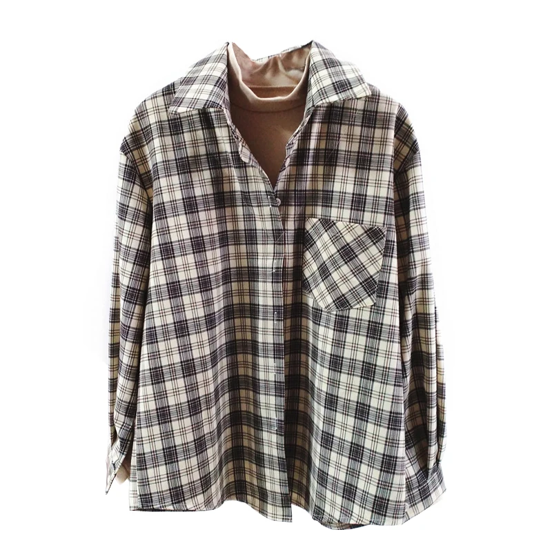 

Yitimoky Plaid Blouse Women Autumn Winter 2020 Spliced Fake Two Women Blouse Vintage Long Sleeve Casual Shirts Korean Women Tops