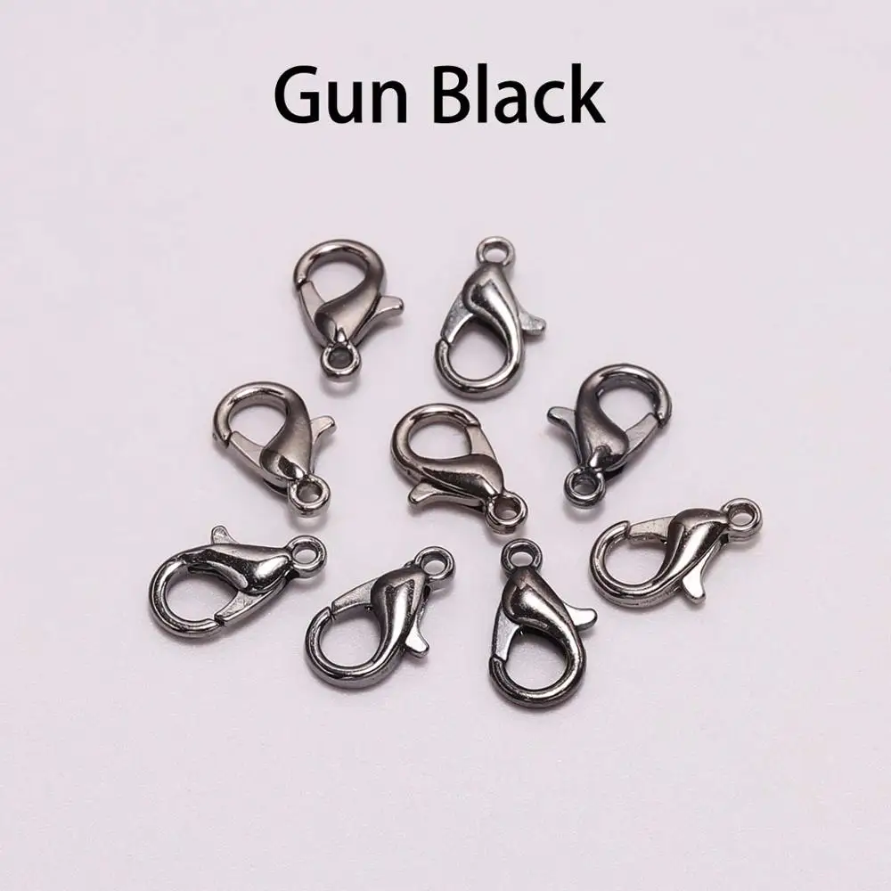Gun Black 50 шт./лот, 12*6 мм, фурнитура для ювелирных изделий, сплав, античная бронза, золото, серебро, застежка-карабин, крючки для DIY, ожерелье, браслет, цепь, аксессуар - Цвет: Gun Black
