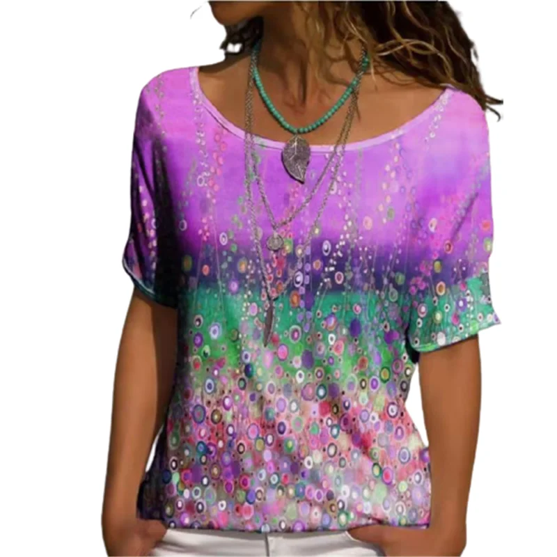 

3XL Fashion Element Printed Casual Women T-Shirt Top Summer New Short-Sleeve O Neck Loose Ladies Tees Plus Size Streetwear Tops
