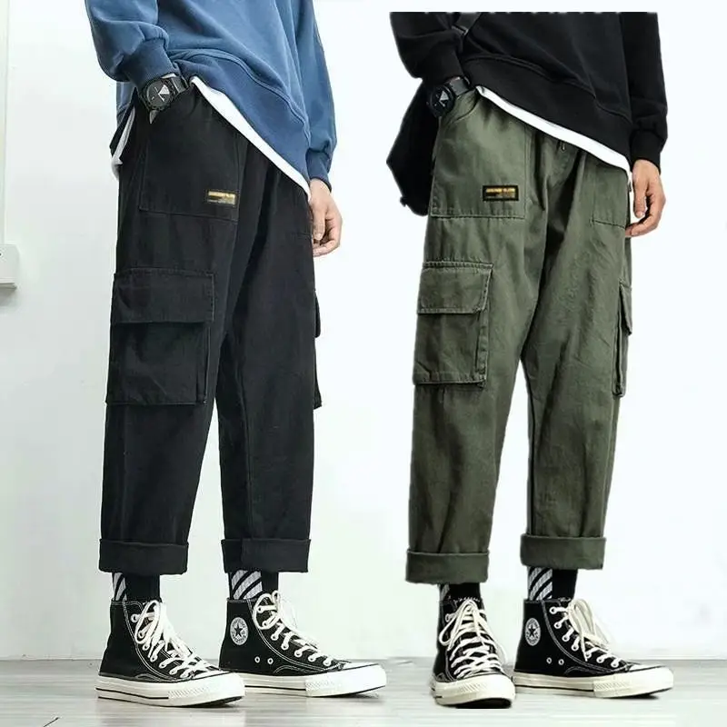 

Cargo Pants Cotton Summer Straight Loose Multi-Pockets Cargo Pants Sports Capri Casual Pants Mens Fashion Joggers Khaki Trousers