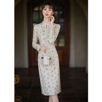 2021 new cheongsam chinese dress clothing vintage floral print women traditional qipao long robe short sleeve vestidos plus size
