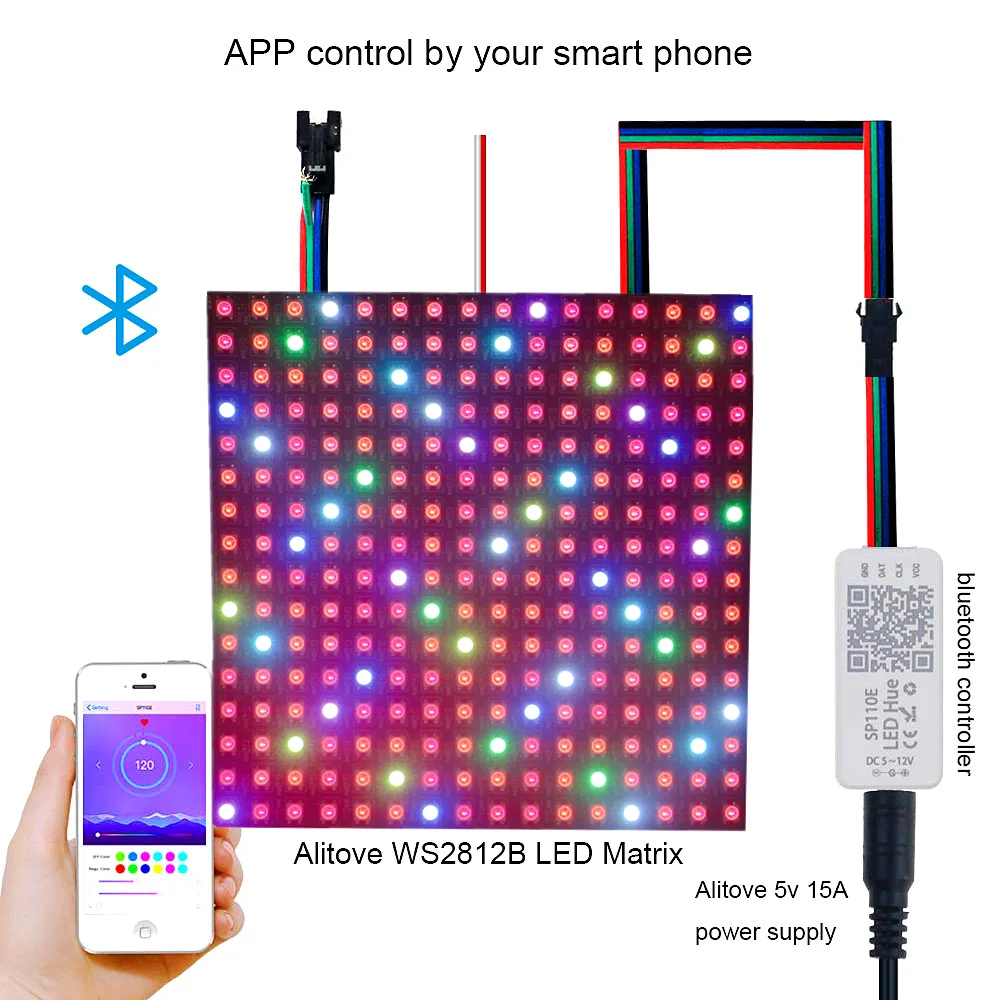

WS2812B LED Panel Screen WS2812 8*8 16*16 8*32 Pixels Module Light With SP110E Bluetooth Controller Individually Addressable 5V