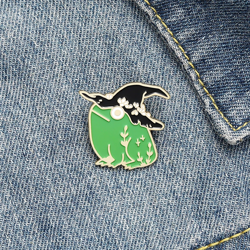 

Frog with hat Enamel Pins Custom Froggy witch Hat Brooches Bag Clothes Lapel Pin Badge Cartoon Jewelry Gift for Kid Friends