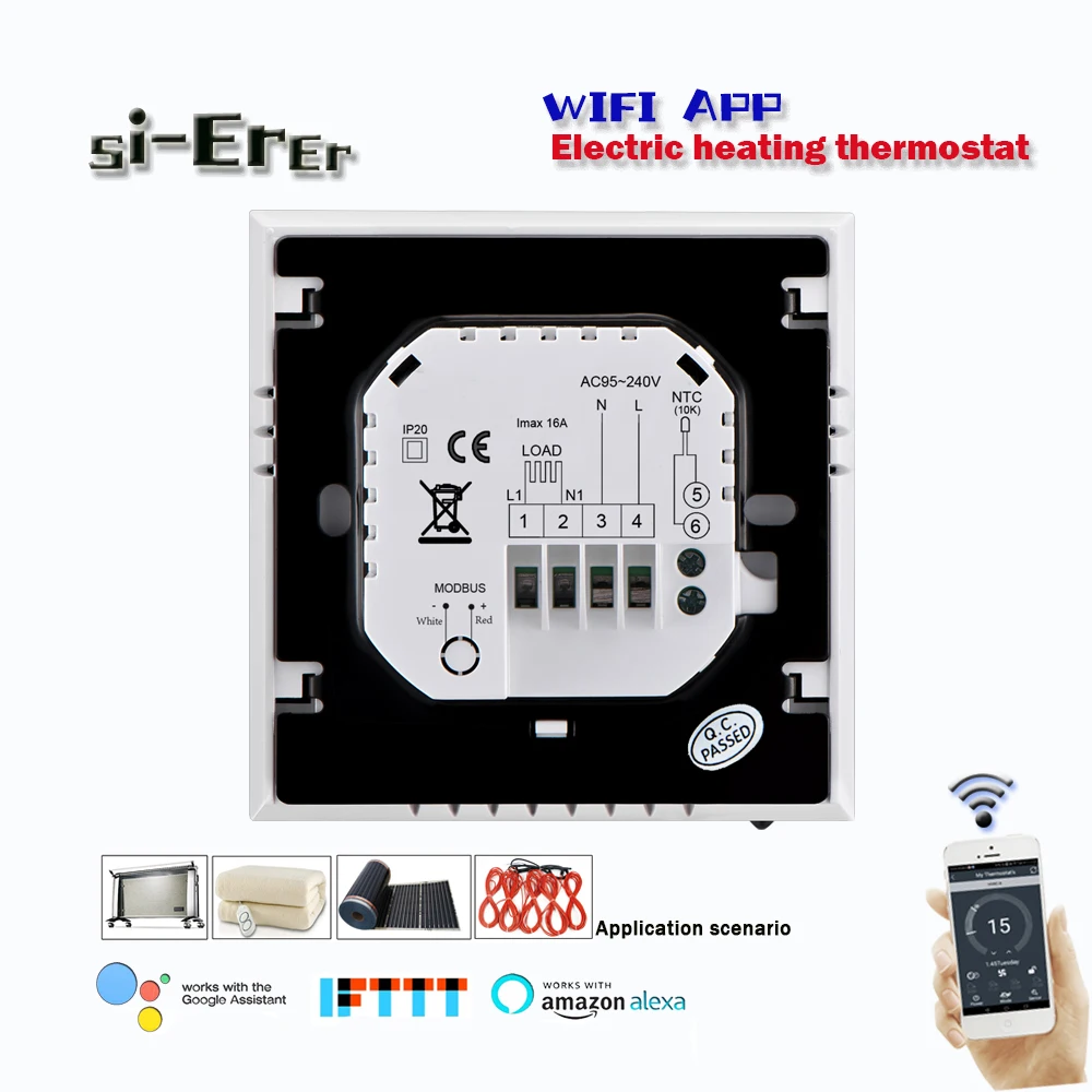 Контроллер температуры термостата с ЖК экраном 95 240VAC16A Wi Fi Подсветка сенсорного