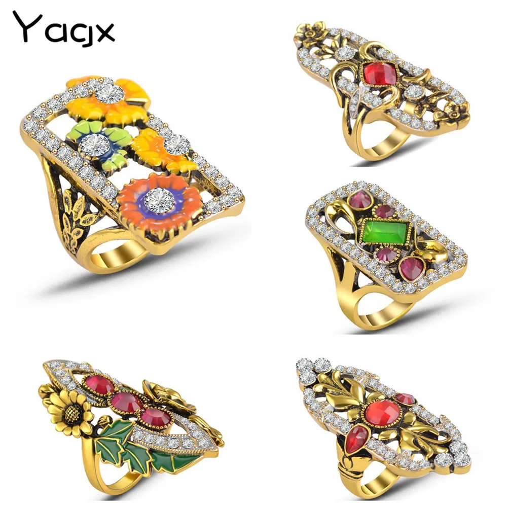 

Vintage Multicolor Enamel Ring Exaggerated Flower Ring For Women Bohemian Dance Party Best Jewelry Gifts J02875