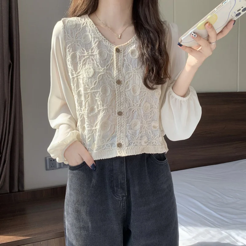 

French Chic Short Top Women's Design Sense 2021 Chiffon Small Shirt Early Autumn Long Sleeves Shirt Rac