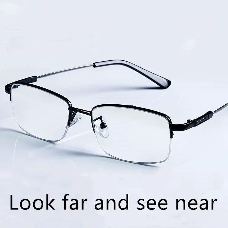 

Metal Titanium Multifocal Reading Glasses Progressive Bifocal Anti Blue Ray UV Protect Presbyopic Glasses Half Frame Men Women