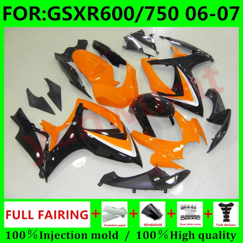 

New Motorcycle Injection Fairing Bodywork for Suzuki GSXR600 06 07 GSXR750 2006 GSX-R750 2006 - 2007 K6 Fairings orange black