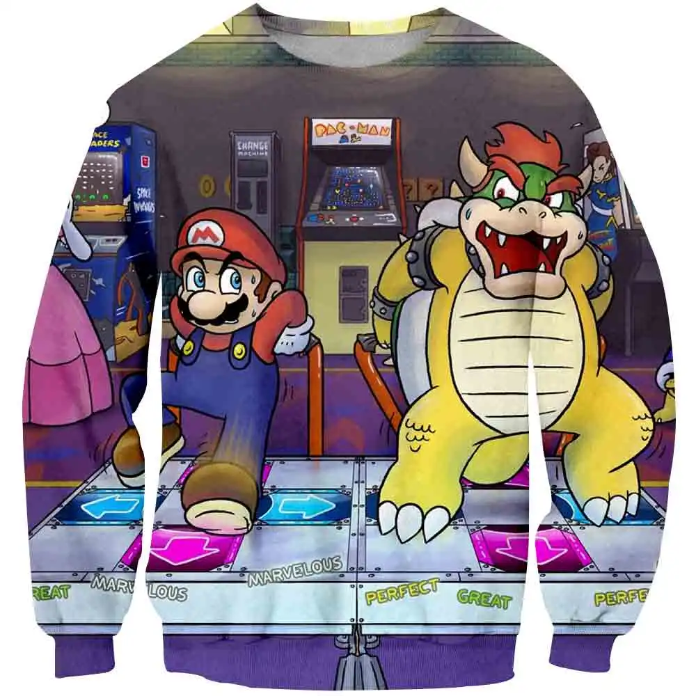 

2020 Children Boys Print Round Collar Pullover Autumn Girls Tops Mario Bros Classic Game Clothes 4-14 Y Kids Cartoon Long Sleeve