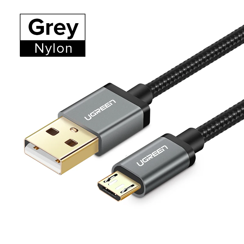 Nylon Grey Ugreen Micro USB Кабель 2.4A Нейлоновый Шнур для Зарядки Телефона USB-кабель Провод для Быстрой Зарядки для Samsung s Huawei Xiaomi HTC LG Планшет Android зарядное устройство для телефона Кабель Micro USB - Цвет: Nylon Grey