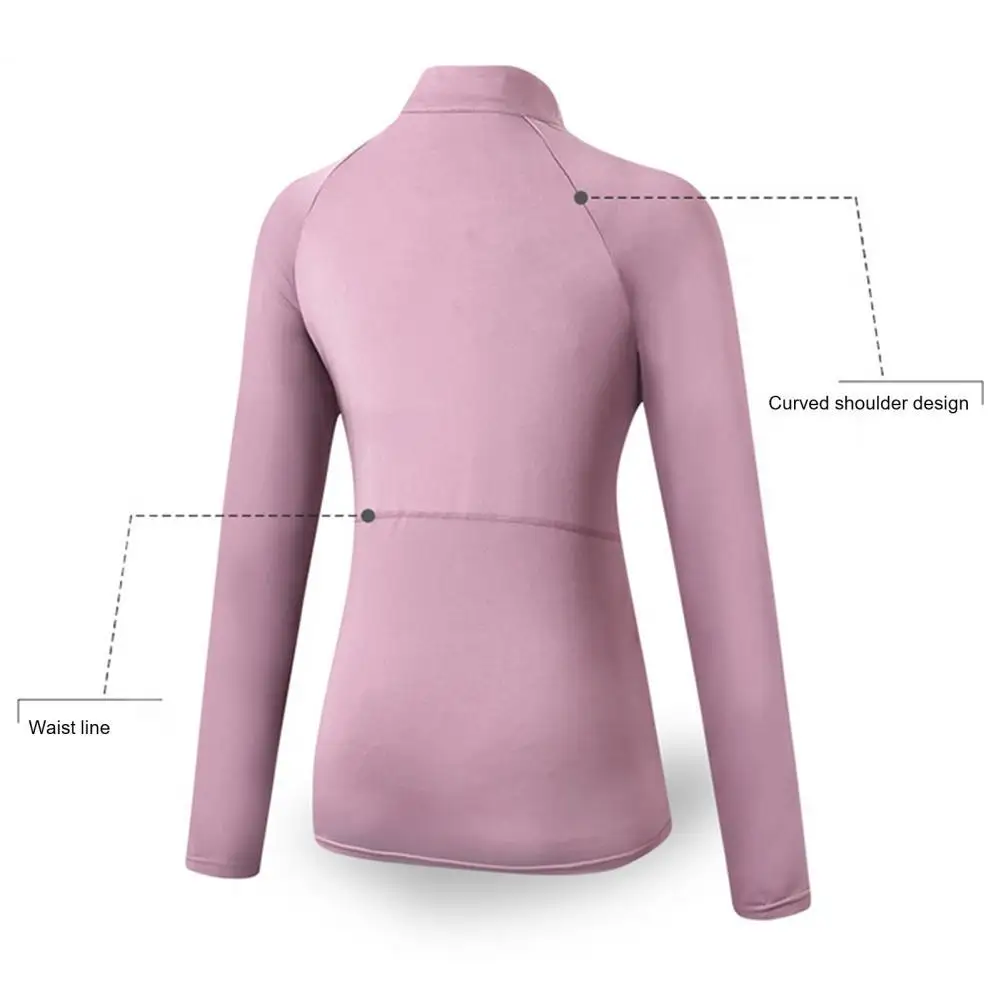 

Sport Wear Fadeless Women Running Top Multi-purpose Zip Pullover Practical Semi-high Collar Fitness Sports Tops