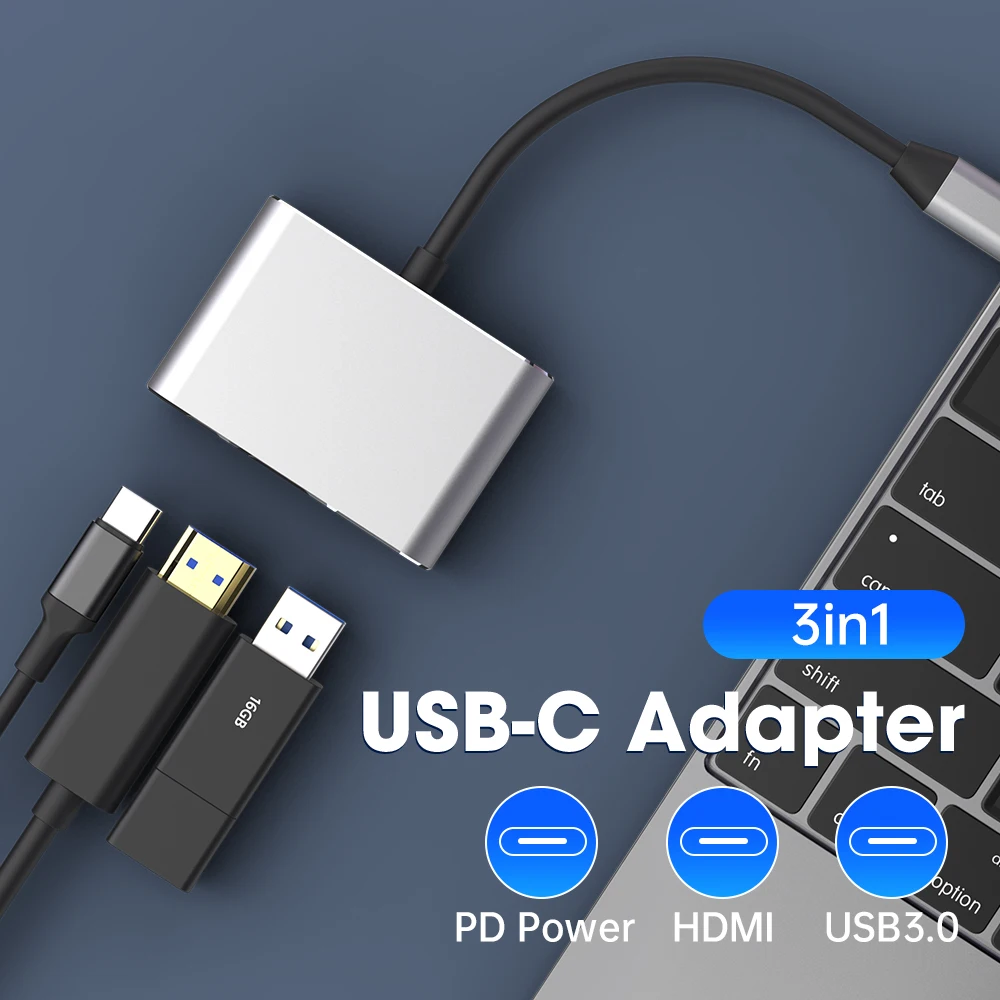 USB-концентратор tebe Type-c на HDMI-совместимый разветвитель USB-C 3 в 1 4K HDMI USB 0 PD умный