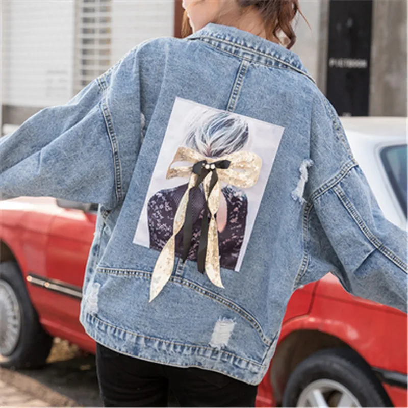 

CBAFU denim jacket women short coat crop denim jacket women casual loose long sleeve hole harajuku coat chaquetas mujer F443