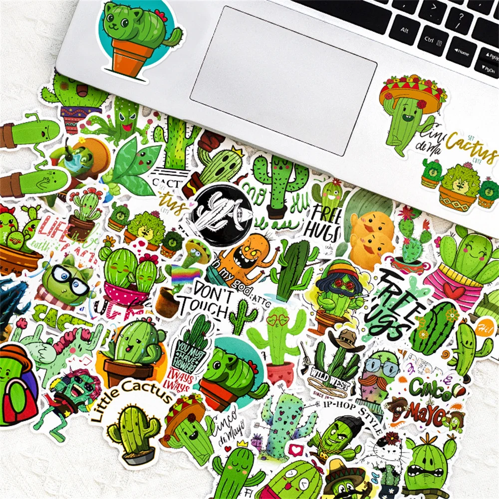 103050pcs small fresh cactus cartoon graffiti stickers stickers laptop mobile phone shell bicycle guitar stickers wholesale free global shipping