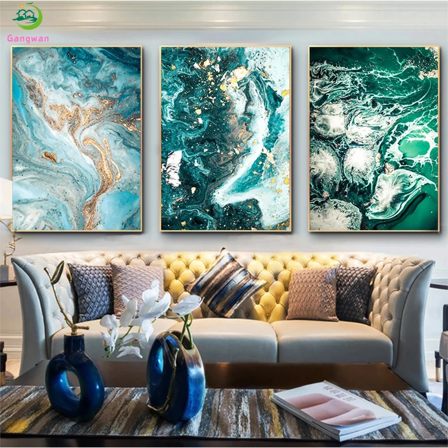 

Diamond Embroidery Abstract art, blue ocean Picture Diamond Painting Full Square round drill Mosaic Cross Stitch Wall Art3 pcs