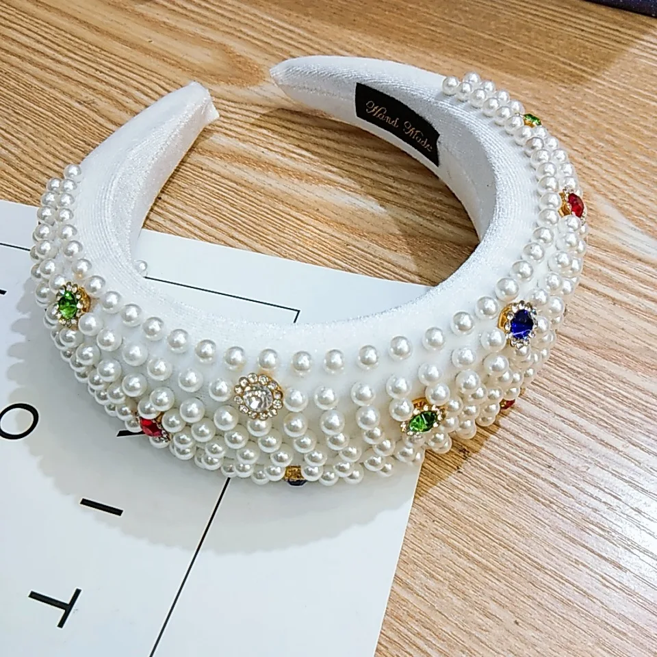 

Velvet Pearl Rhinestone Padded Headband Hair Accessories Sequin Hair Band for Women Solid Color Sponge Crystal Hairband headwear