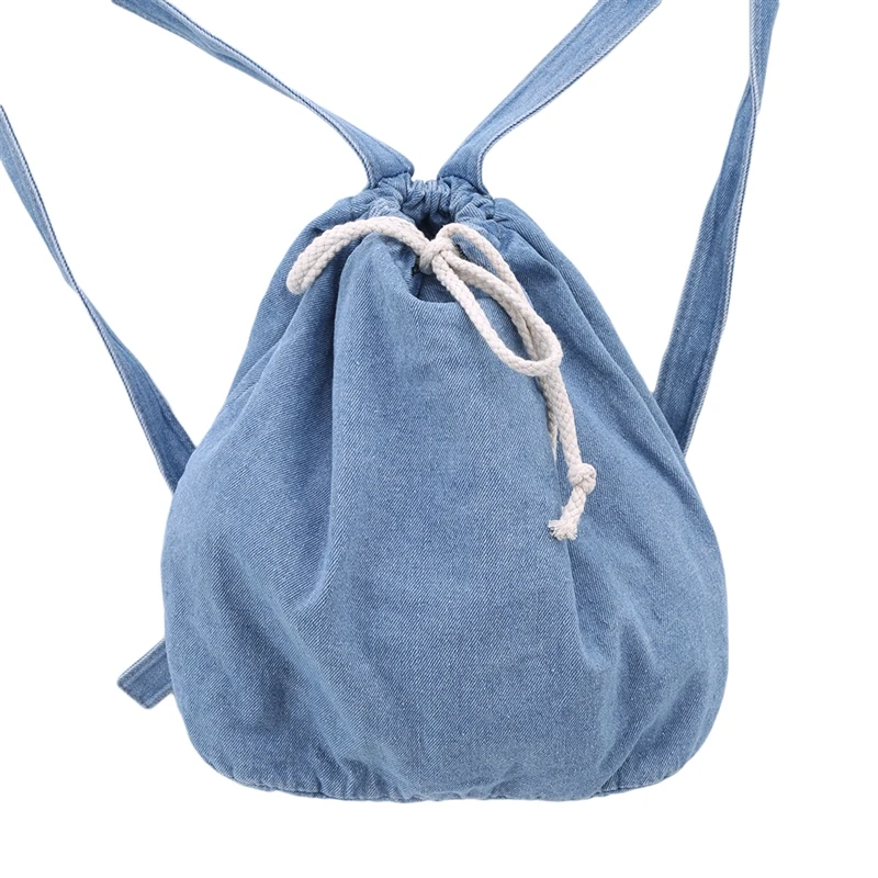 

Drawstring Bag Backpack Fashion Casual Travel Denim Ladies Female Women Wallet Solid Polyester Cotton Zipper Piece Large