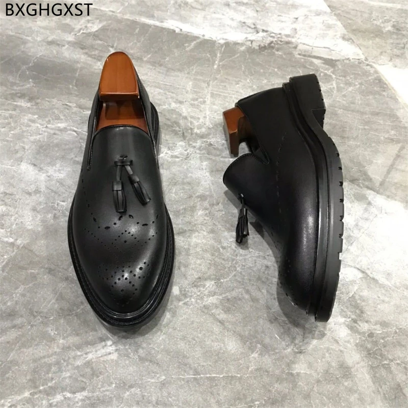 

Black Loafers Dress Shoes for Men Office 2023 Leather Shoes Men Classic Italian Slip on Shoes Men Tassel Chaussure Homme Sapato