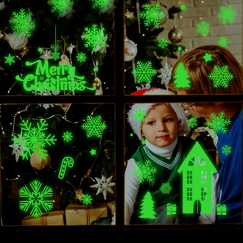 

Beautiful Warm Home Decor Glass Sticker Christmas Decoration Xmas Luminous Wall Sticker Static Window Snowflakes stickers