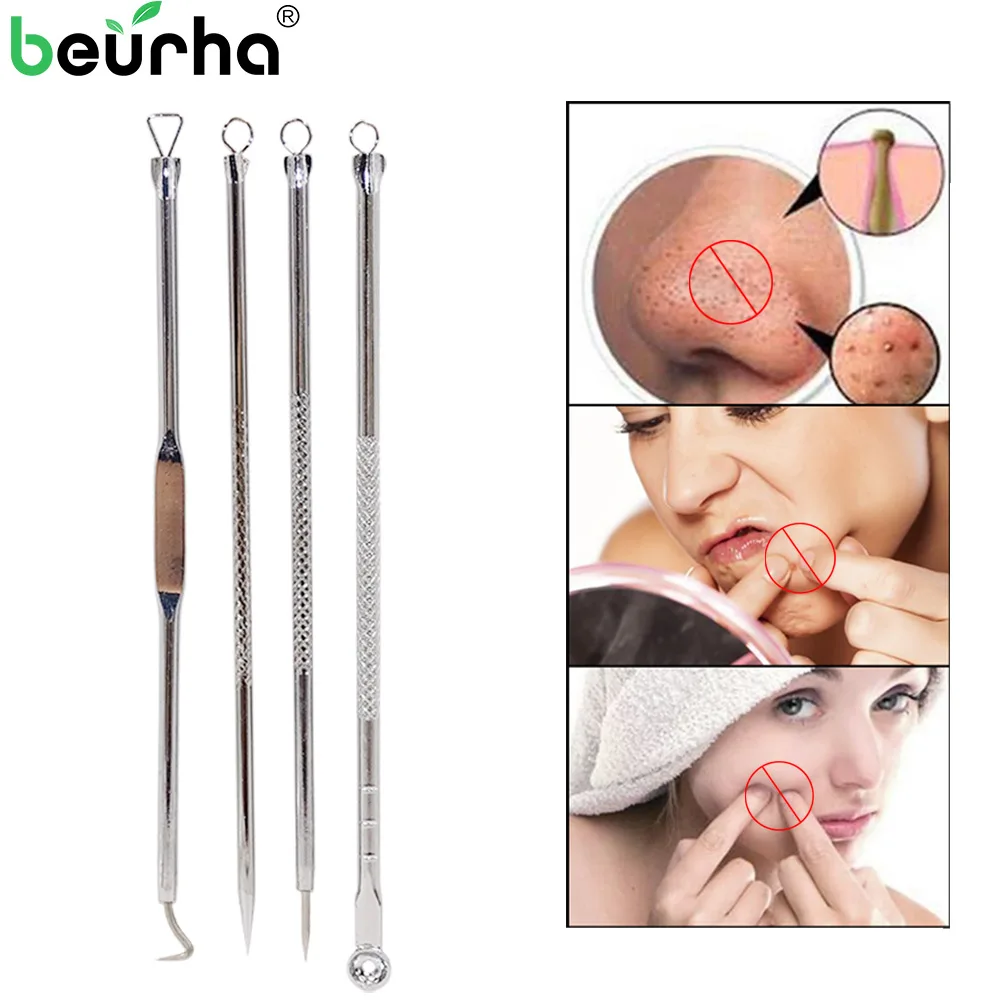 

4PCS/Lot Acne Remover Blackhead Extractor Dots Acne Pimple Cleaner Blemish Needles Set Black Spots Pore Face Cleanser Tools