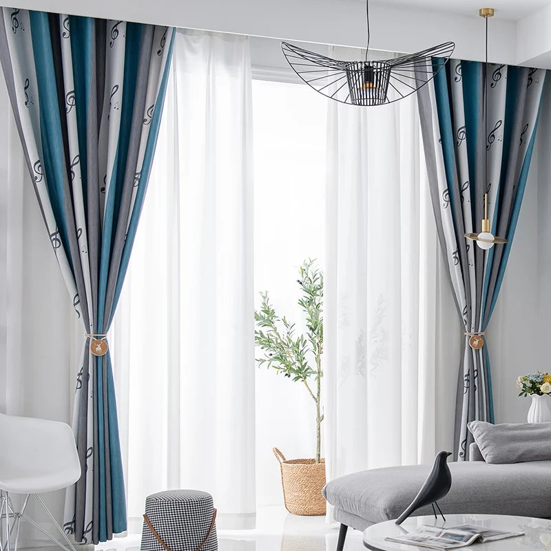 Льняные затемняющие шторы с принтом оленя и музыкальных нот для гостиной спальни