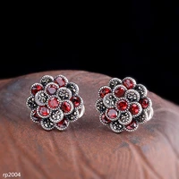 kjjeaxcmy fine jewelry 925 sterling silver jewelry flower red zircon girl eardrop earrings new