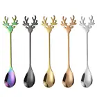 5 шт.компл., 5 цветов, ложка-мешалка из нержавеющей стали в форме головы оленя