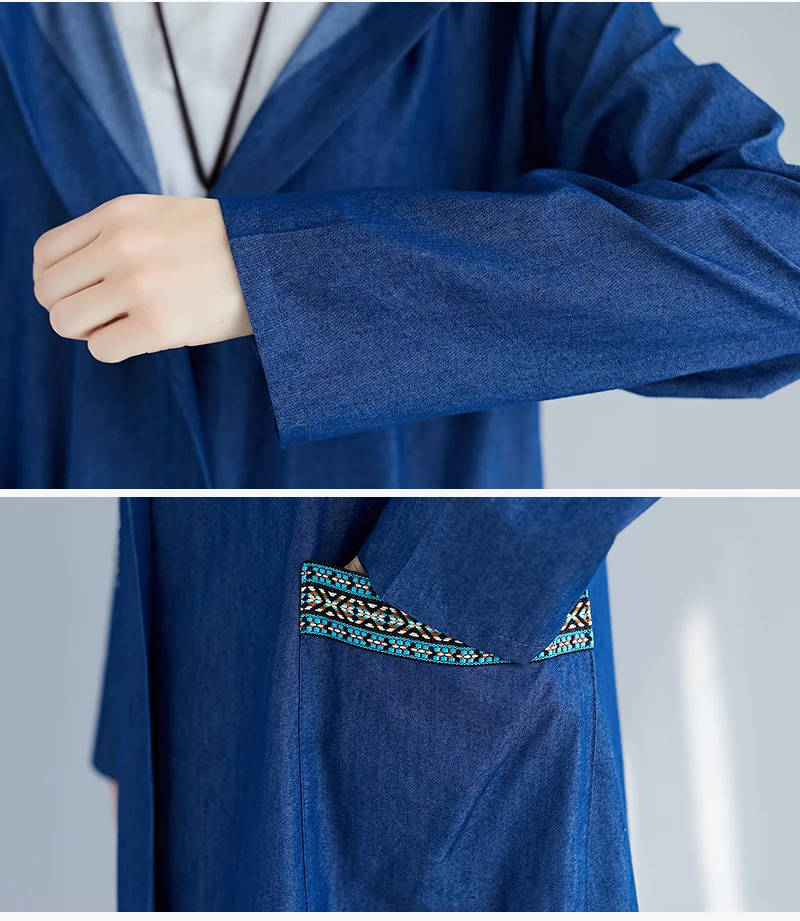 

Literary Trench Coat Long Loose Windbreaker Cowboy Hooded Womens Overcoat Cardigan Open Stitch Women Coats